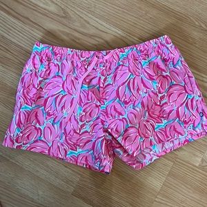 Lauren James Pink Tulip Athletic Gym Shorts Size L Drawstring Quick‎ Dry